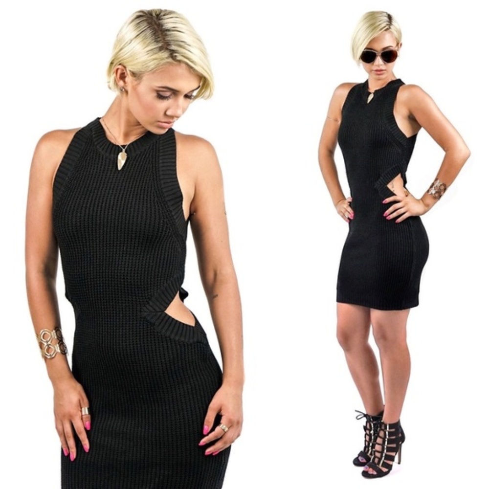 Black Sleeveless Side Cut Out Knit Dress